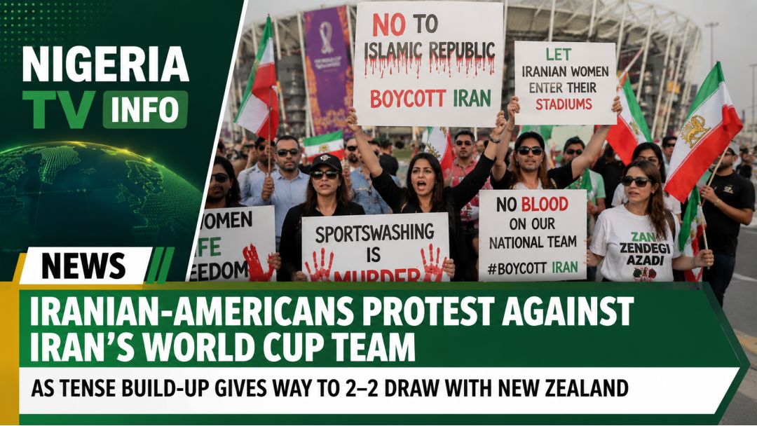Featured image: Iranian-Americans Protest Against Iran’s World Cup Team As Tense Build-Up Ends In 2–2 Draw With New Zealand